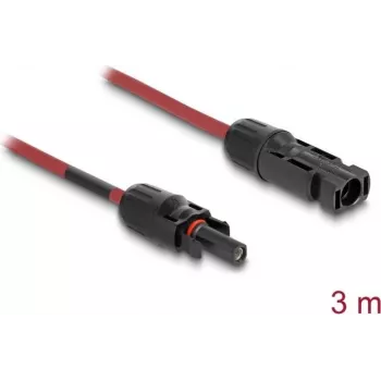 Cable DELOCK 90971 accesorio para panel solar, 3 m, sección de conductor 4 mm², conector macho–hembra DL4, 1000 V DC, rojo/negro