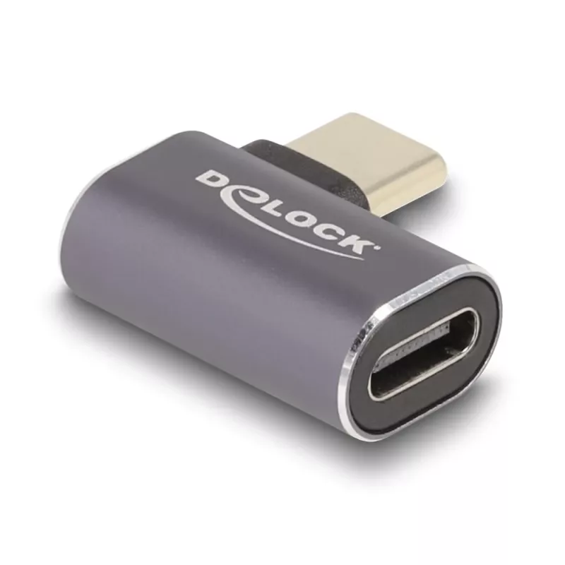Adaptador USB DeLOCK 40 Gbps USB Type-C PD 3.0 100 W conector macho a conector hembra acodado izquierda/derecha 8K 60 Hz metal