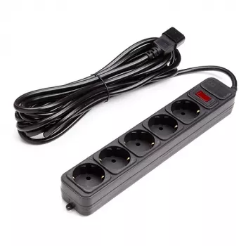 Alargador UPS 5 m, 5 tomas, con interruptor, negro