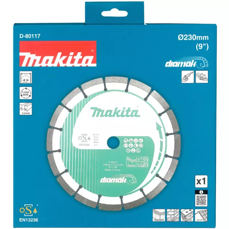 Disco de corte de diamante Makita D-80117 para cortar, 230x22,23 mm