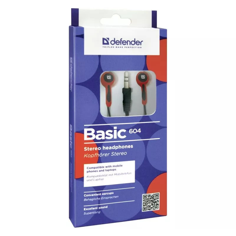 Auriculares Defender BASIC 604 negro-rojo