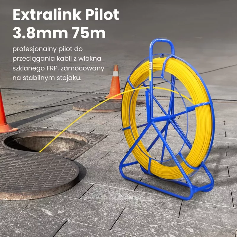Extralink Rodder 3,8mm 75m | varilla pasacables | fibra de vidrio FRP, diám. 3,8mm, longitud 75m, amarillo