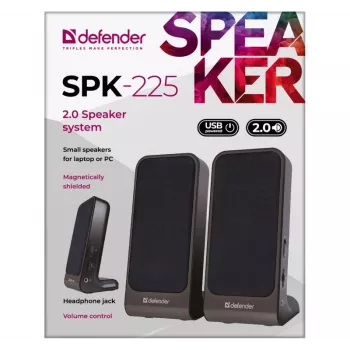 Altavoces DEFENDER SPK-225 2.0 con cable, 4 W RMS, USB/DC 5 V, 3,5 mm, negro