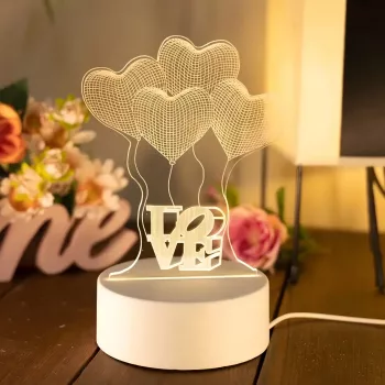 Lámpara de noche Extralink HOME ilusión óptica 3D cuatro corazones lámpara de mesita USB