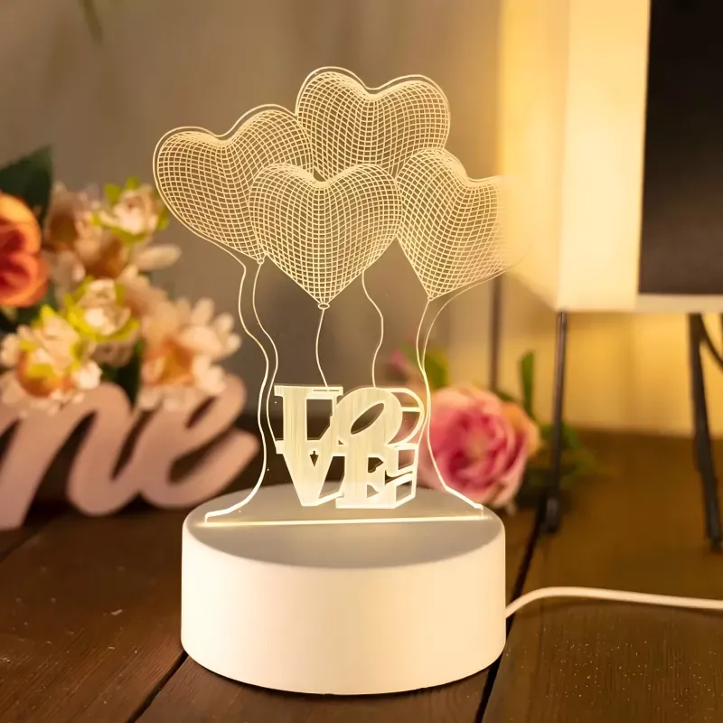 Lámpara de noche Extralink HOME ilusión óptica 3D cuatro corazones lámpara de mesita USB