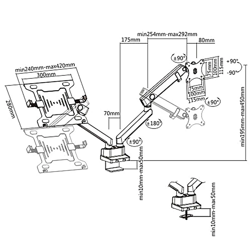 Soporte de mesa doble para monitor y portátil MACLEAN MC-813 para pantallas de 17–32