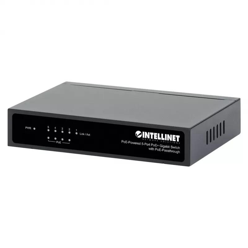 Conmutador Gigabit 5xPoE Passthrough, alimentado por PoE o AC, 68W