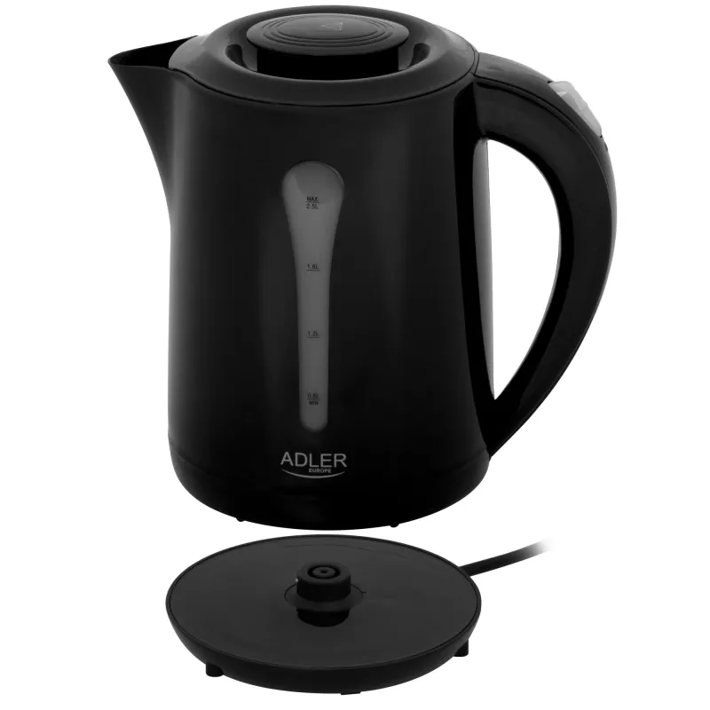 Adler Hervidor de agua | AD 1244 | Eléctrico | 1850 W | 2,5 L | Plástico | Base giratoria 360° | Negro