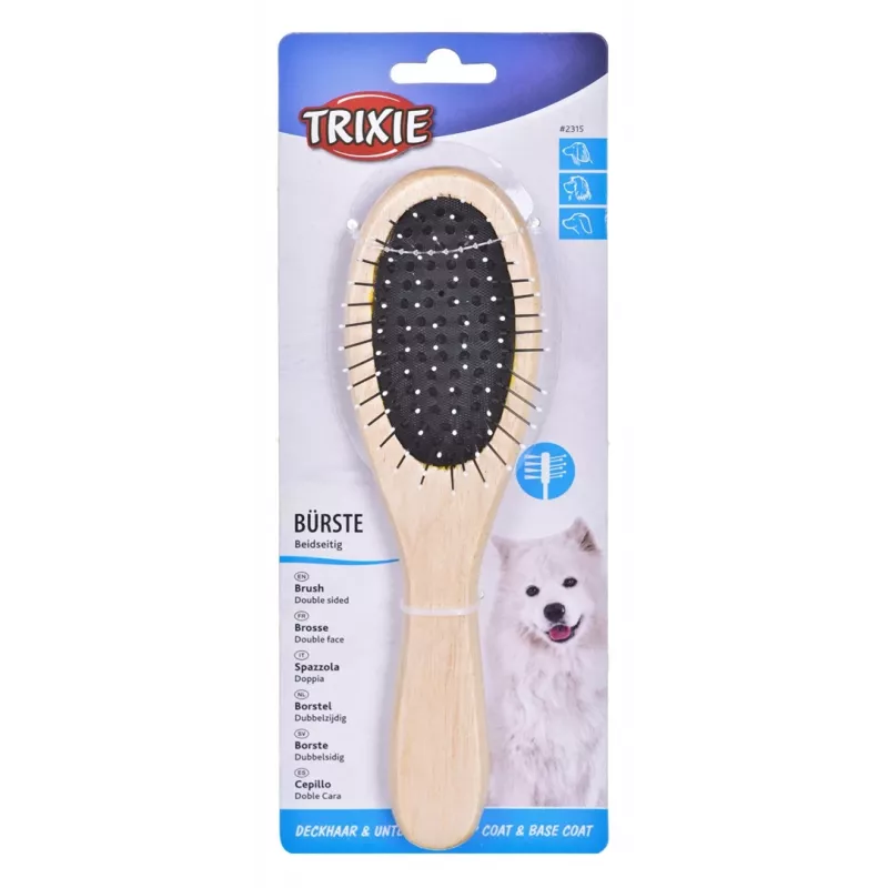 TRIXIE 2315 cepillo ovalado de madera de doble cara para perros y gatos, pequeño, 6 x 21 cm