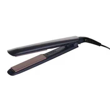 Plancha de pelo Remington S8598 Warm negro gris — placas de cerámica 11 cm, 5 niveles de calor, 160–230 °C, cable de 3 m, funda de transporte