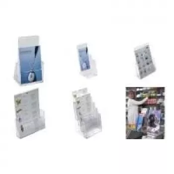 Expositor de folletos de mesa helit, DIN A5 vertical, 4 compartimentos, acrílico transparente, medidas: (an)165 x (pr)155 x (al)260 mm (H23522-02)