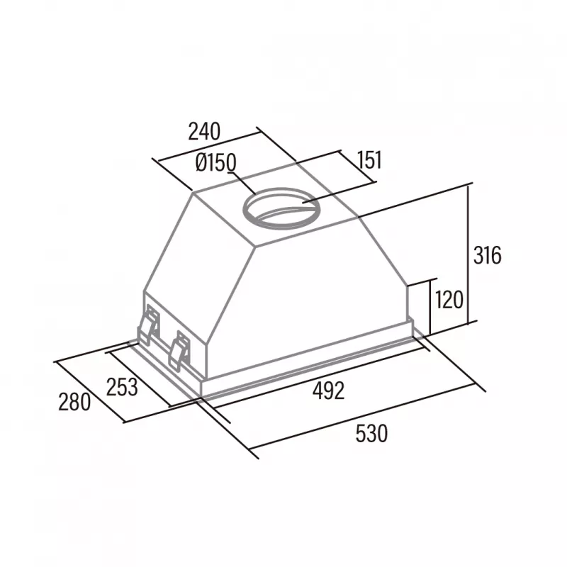 Campana extractora integrable CATA GCX 53 SD – 530 mm de ancho, 750 m³/h, filtro antigrasa metálico, control táctil, gris