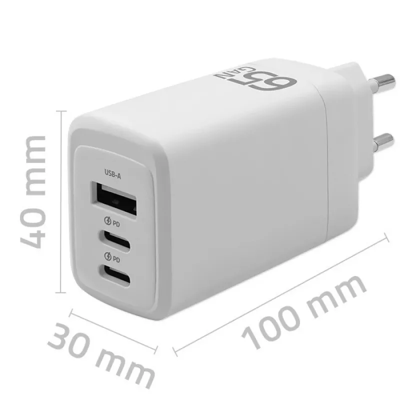 Cargador GaN QOLTEC 51822 65W 2×USB A 2×USB‑C