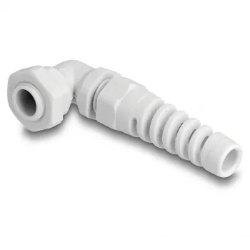 Prensaestopas DeLOCK 90° acodado PG7 gris con alivio de tracción