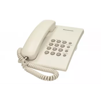 Teléfono analógico Panasonic KX-TS500PDW — 16 teclas, blanco, montaje en mesa/pared, agenda de 100 contactos
