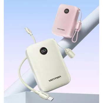 Batería externa Vention 20000mAh 22,5W – 2× USB‑C, 1× USB‑A, beige