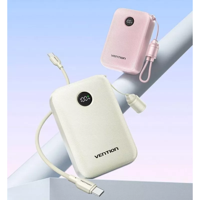Batería externa Vention 20000mAh 22,5W – 2× USB‑C, 1× USB‑A, beige