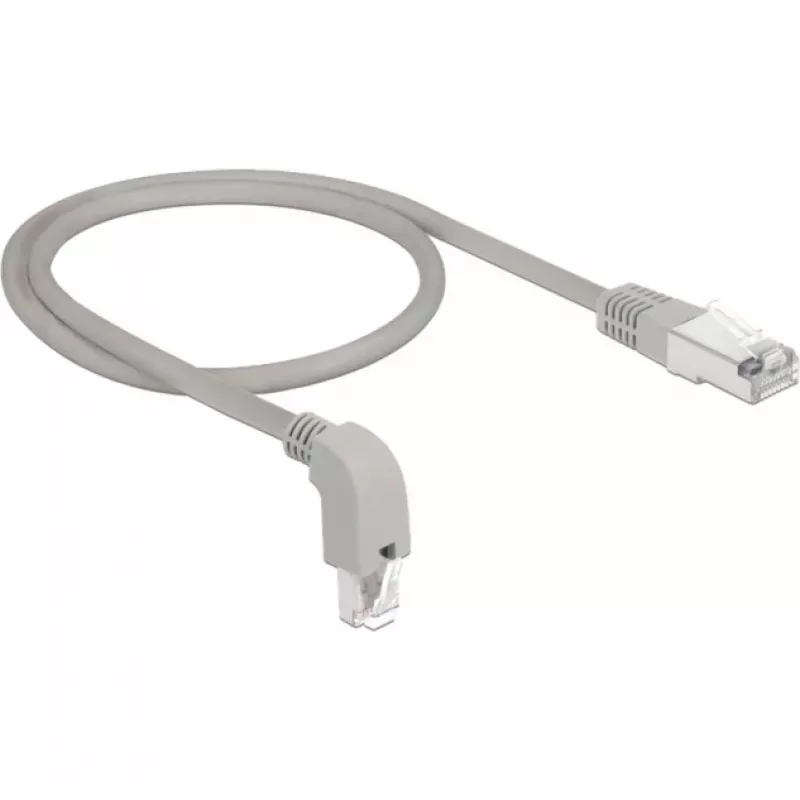 DeLOCK - Cable de red - RJ-45 (M) en ángulo hacia abajo a RJ-45 (M) - 50cm - S/FTP - CAT 6a - apantallado, libre de halógenos - gris (85873)