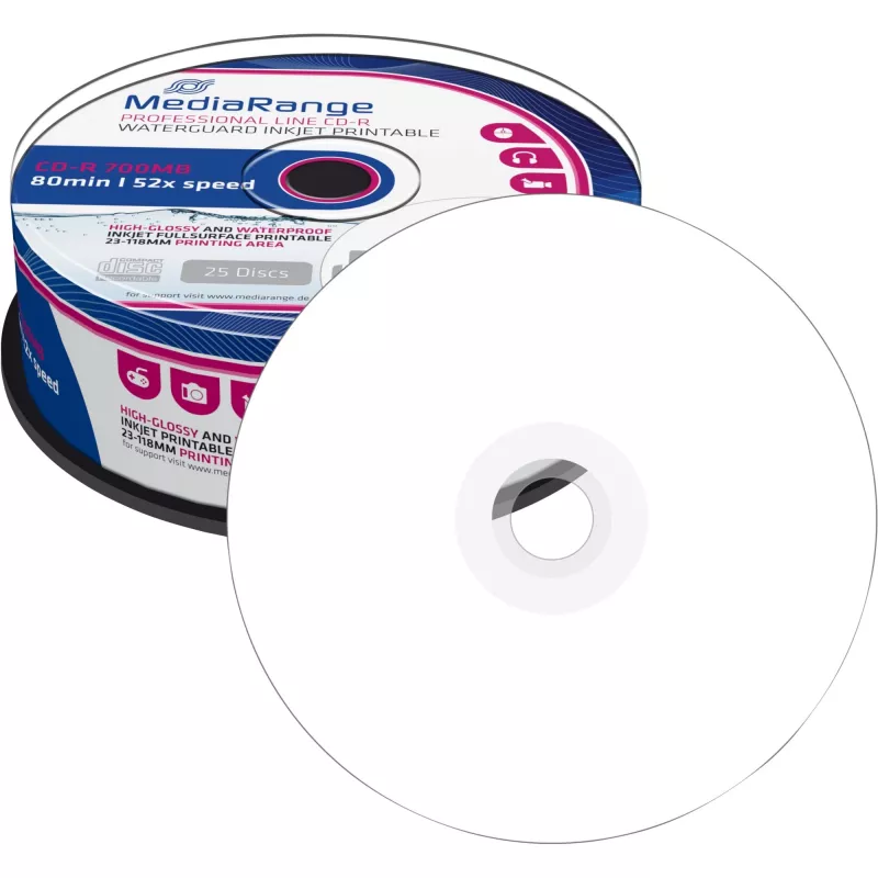 CD-R MediaRange MRPL512 700 MB 52x imprimible por inyección de tinta 25 uds. en torre