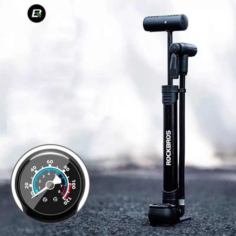 Bomba de mano para bicicleta Rockbros 42310006001 con manómetro Negra
