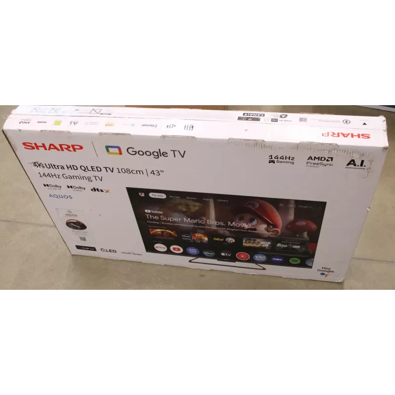 Smart TV Sharp 43HR7265E 43 pulgadas (108 cm) 4K UHD LED, Google TV, WLAN, HDMI/USB/RJ45 – Negro – Embalaje dañado