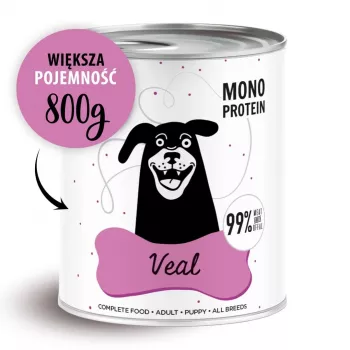 Comida húmeda para perros PAKA ZWIERZAKA Pepe Veal 800 g – alimento completo sin cereales para perros adultos