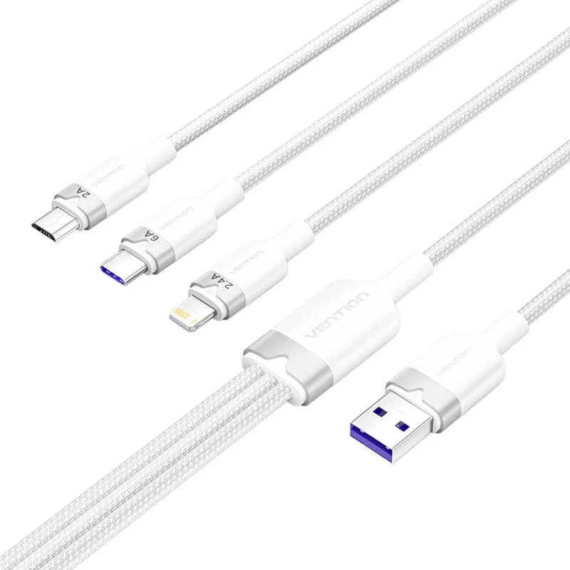Cable USB 2.0 A a 3 en 1 6A Vention CTRWG 1,5 m blanco