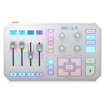 Mesa de mezclas USB TC‑Helicon GO XLR‑WH blanca — 1 entrada de micrófono XLR, USB‑B, alimentación fantasma de 48 V, 24 bits/48 kHz, salida óptica