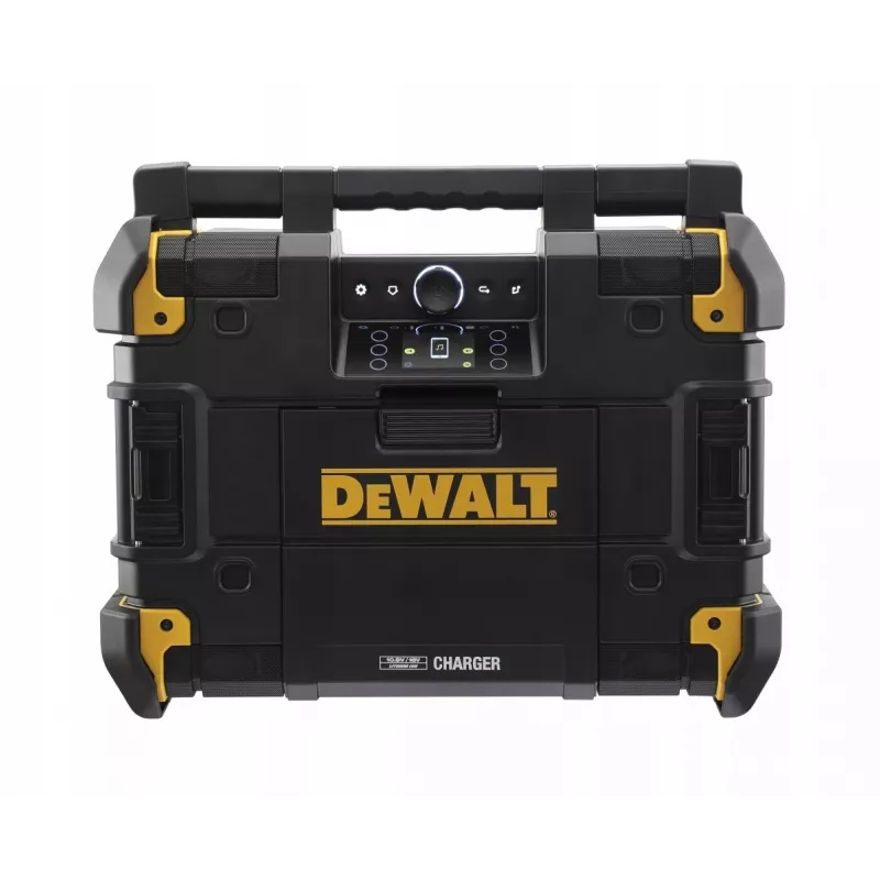 Radio portátil DeWalt DWST1-81078-QW — sintonizador digital AM/FM, indicador LED, 4 altavoces, funcionamiento CA/CC, puerto USB, salida AUX