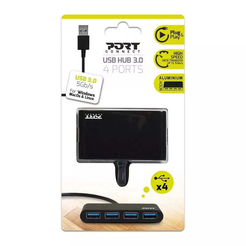 Hub USB Port Designs 900121 USB 3.2 Gen 1 Type-A 5000 Mbit/s negro