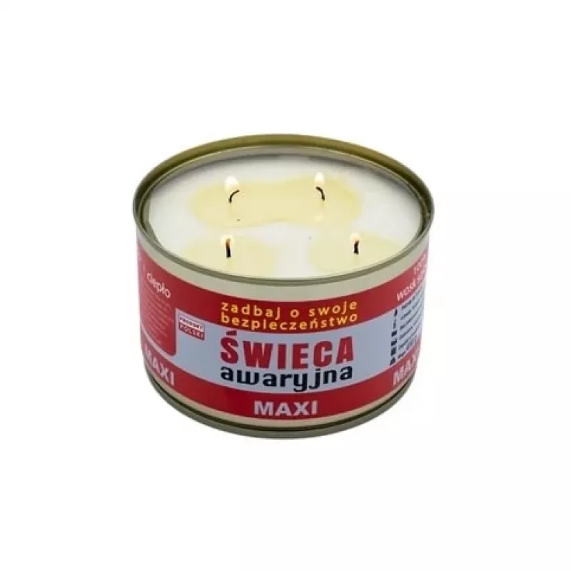 Vela de supervivencia de emergencia FULER HASKE Pro MAXI 410 g – cera de soja natural, 72 h de duración, 99 mm × 65 mm, lata de acero