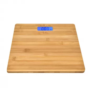 Báscula de baño electrónica Jata HBAS1489 — capacidad 180 kg, precisión 100 g, LCD de 10,2 cm, plataforma de bambú