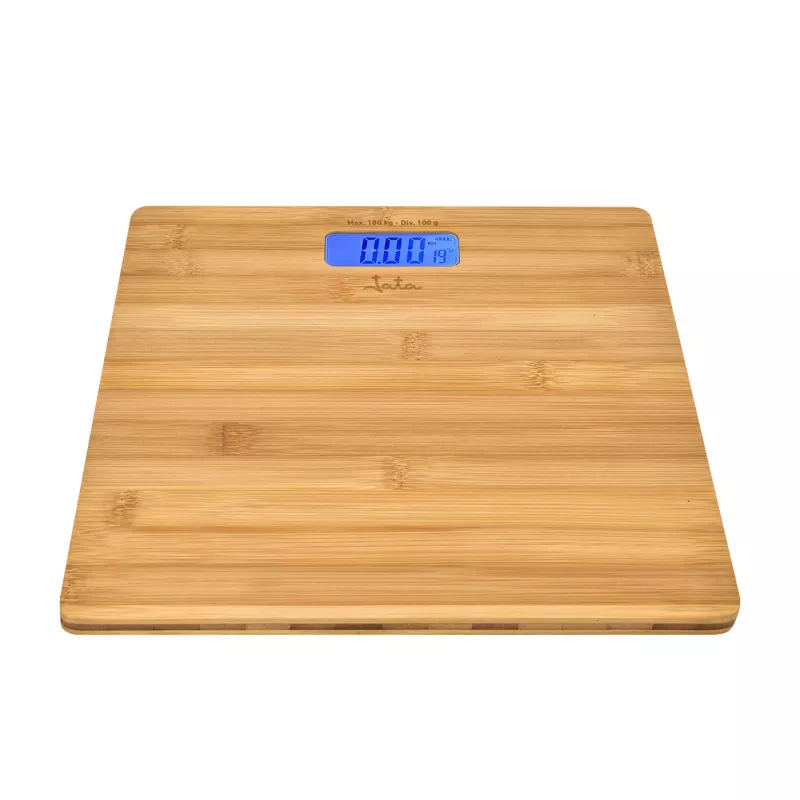 Jata HBAS1489 báscula de baño electrónica, 180 kg, graduación de 100 g, plataforma de bambú prensado, pantalla LCD