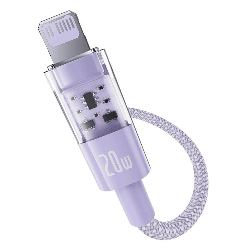 Cable de carga rápida USB-C a Lightning Baseus Gem 1 m 20 W Violeta, revestimiento de nailon, Lightning de 7 pines