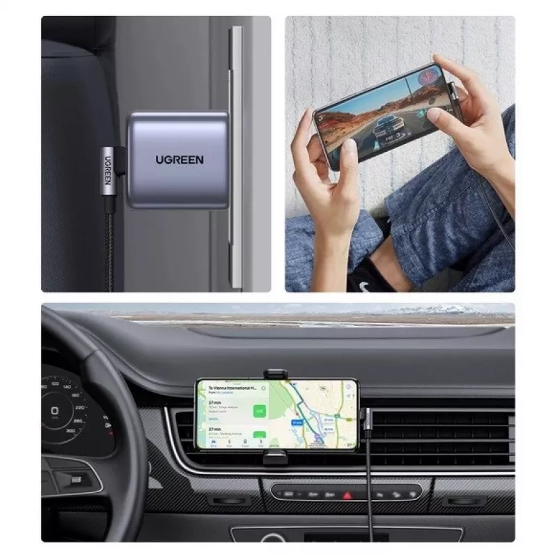 Ugreen USB-C (recto) / USB-C (acodado) PD QC 60W 3A 0,5 m US255 (gris)