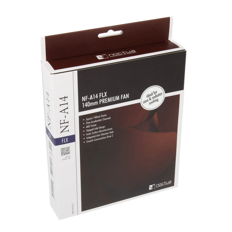 Noctua NF-A14 FLX ventilador de caja de 140 mm, 140x140x25 mm, 3 pines, 12 V, 1200 RPM, 115,5 m³/h, 19,2 dB, SSO2, beige/marrón