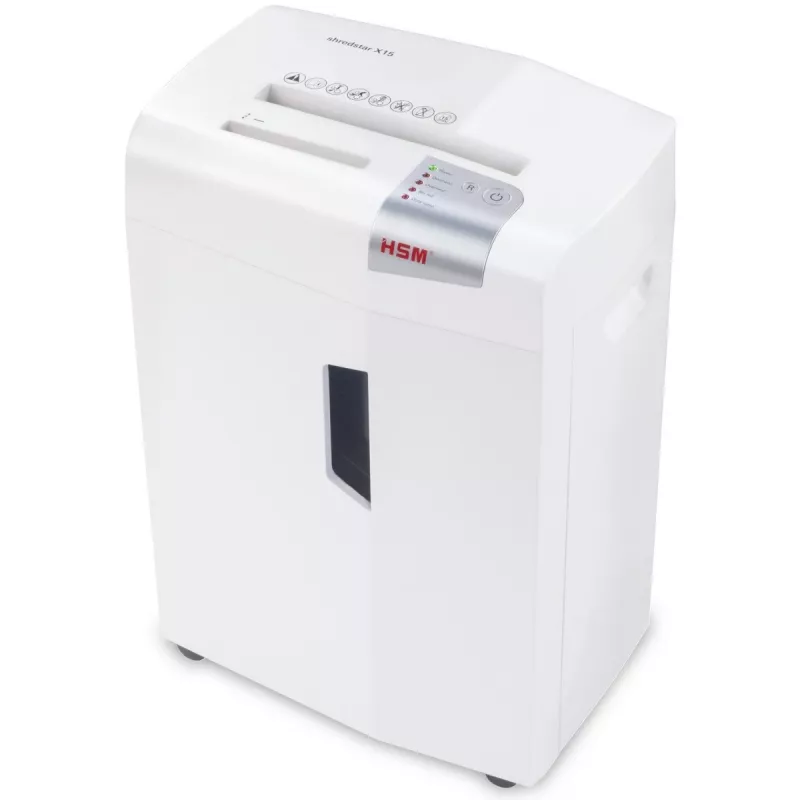 HSM shredstar X15 1030121 destructora de papel, corte en partículas 4x37 mm, P-4, 15 hojas, ancho de entrada 230 mm, cubeta de 26 l, CD/tarjetas de crédito