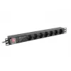 Unidad de distribución de corriente LANBERG PDU-PRO-07F-0200-BK — PDU para rack 1U, 7 tomas Type-F, 16 A, cable de 2 m, negro