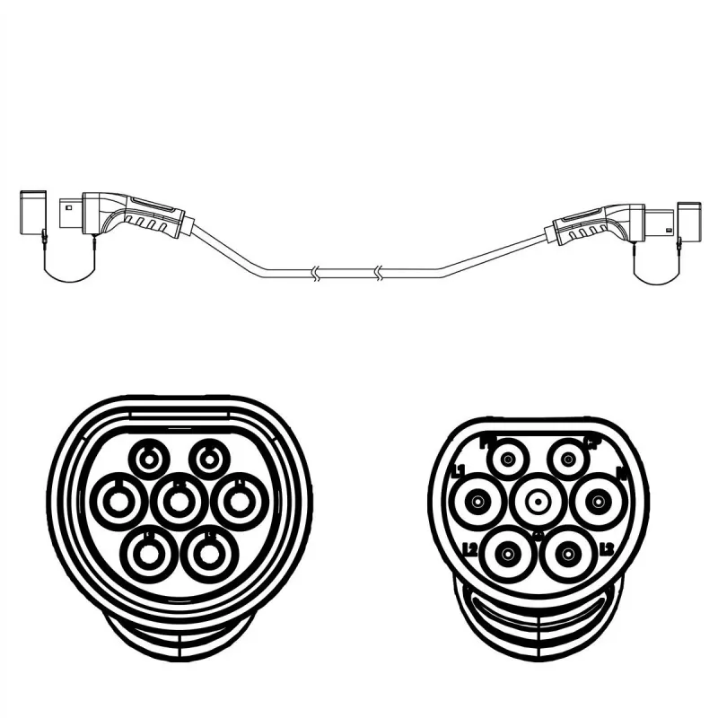 Cable de carga para vehículos eléctricos ROLINE Type 2 a Type 2 5 m, 7,4 kW, 32 A, 250 V, negro