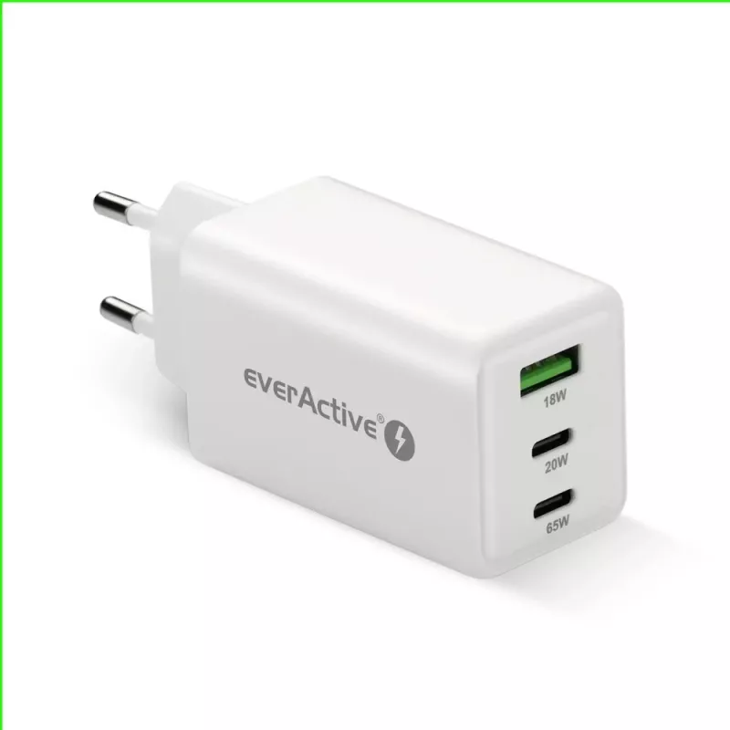 Cargador everActive SQ-655Q 65W, 1×USB-A + 2×USB-C carga rápida