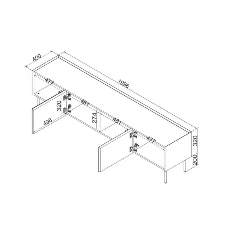 Mueble TV cama meble FELLINI 200x40x52 cm, marco verde oliva con acabado de roble aceitado