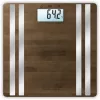 Báscula de baño electrónica Medisana BS 552 — color plata con superficie de bambú, máx. 180 kg, precisión de 100 g, Bluetooth, IMC, composición corporal