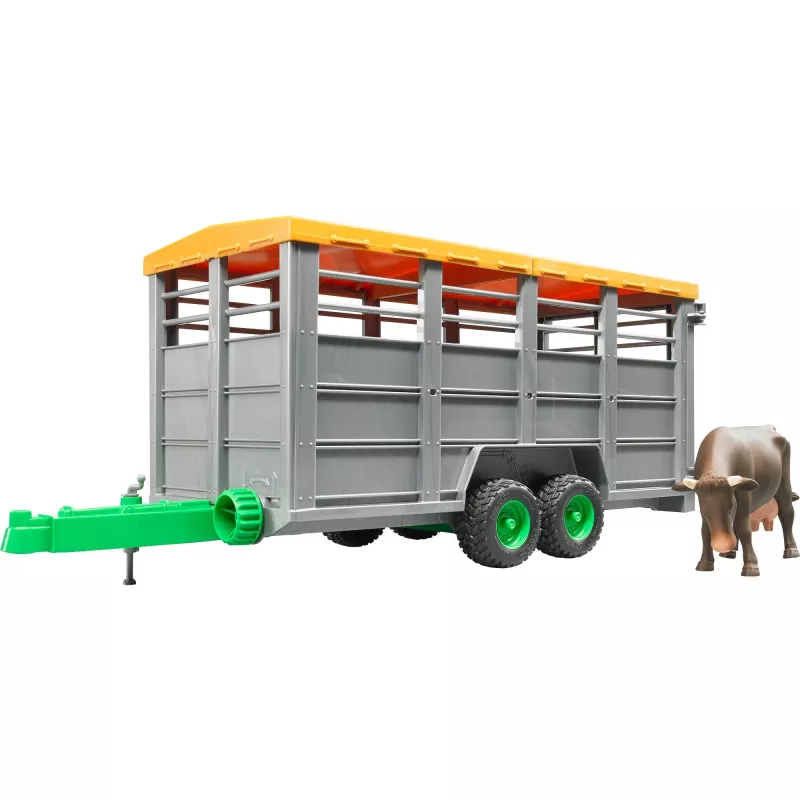 Remolque para ganado con 1 modelo de vaca accesorio, BRUDER, escala 1:16, plástico, verde/gris