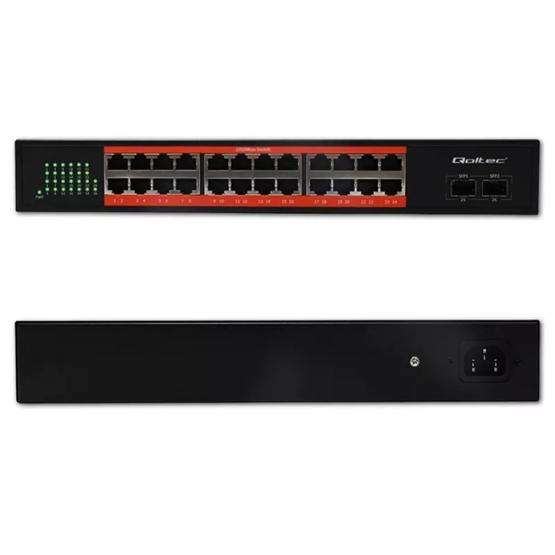 Switch de red QOLTEC Gigabit Ethernet PoE 24xRJ45 2xSFP