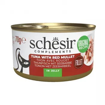 SCHESIR Complements atún con salmonete en gelatina - Comida húmeda para gatos - 70 g