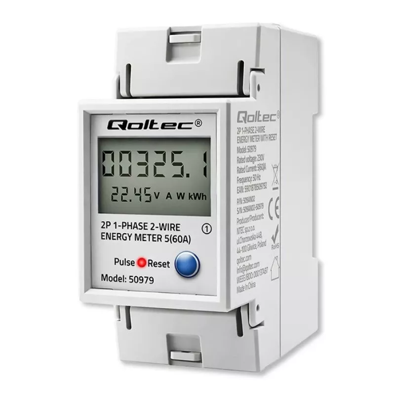 Contador de energía QOLTEC monofásico carril DIN 230V (MPN 50979)