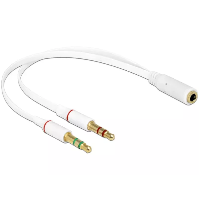 Cable de audio DeLOCK 65585, 0,2 m, 2 x conector macho 3,5 mm a conector hembra 3,5 mm, blanco