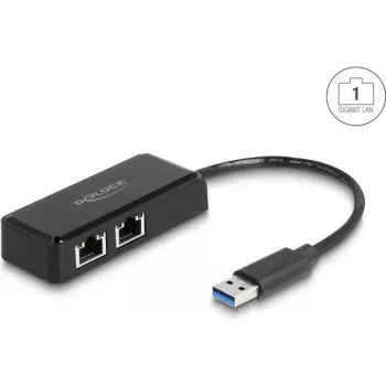 Delock 64194 adaptador de USB Type-A a 2x LAN Gigabit, negro
