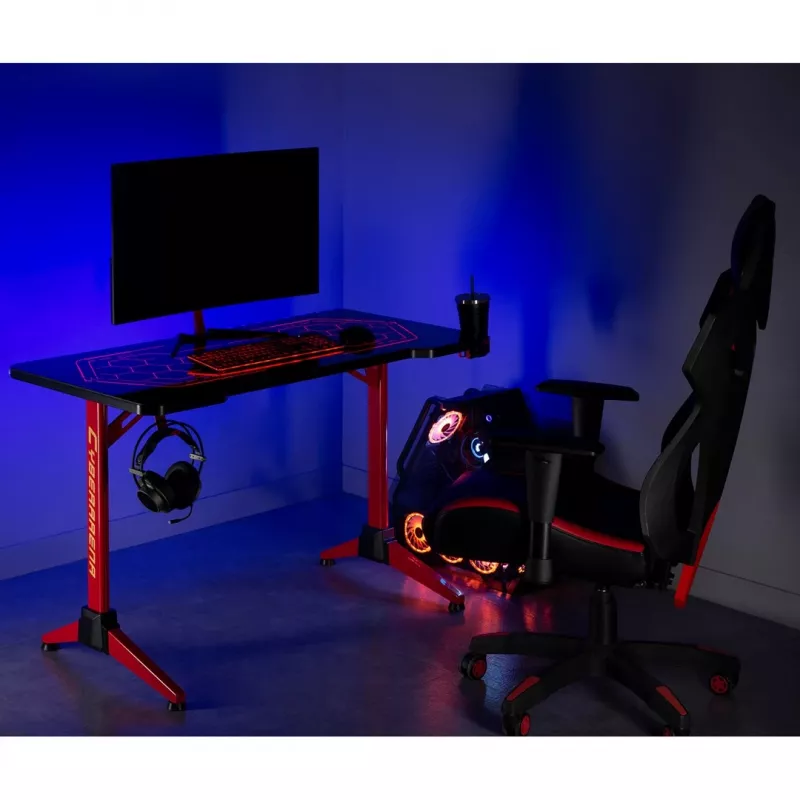 Mesa gaming MACLEAN RS163 RGB LED, gran superficie de trabajo, carga máx. 100 kg, altura máx. 760 mm