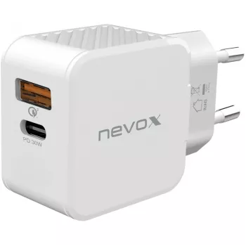 Cargador nevox USB PD Type-C + USB QC 3.0 30 W blanco (2009)